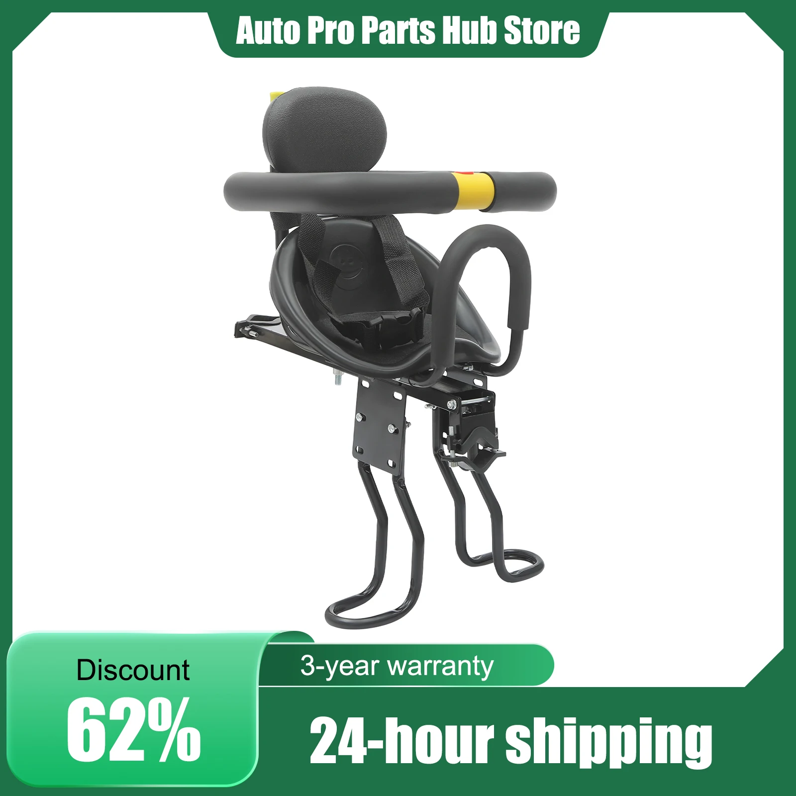 

Adjustable Bicycle Child Safety Seat, Front Seat, 35kg Capacity, Universal Frame Mount, with Safety Harness & Padded Sponge