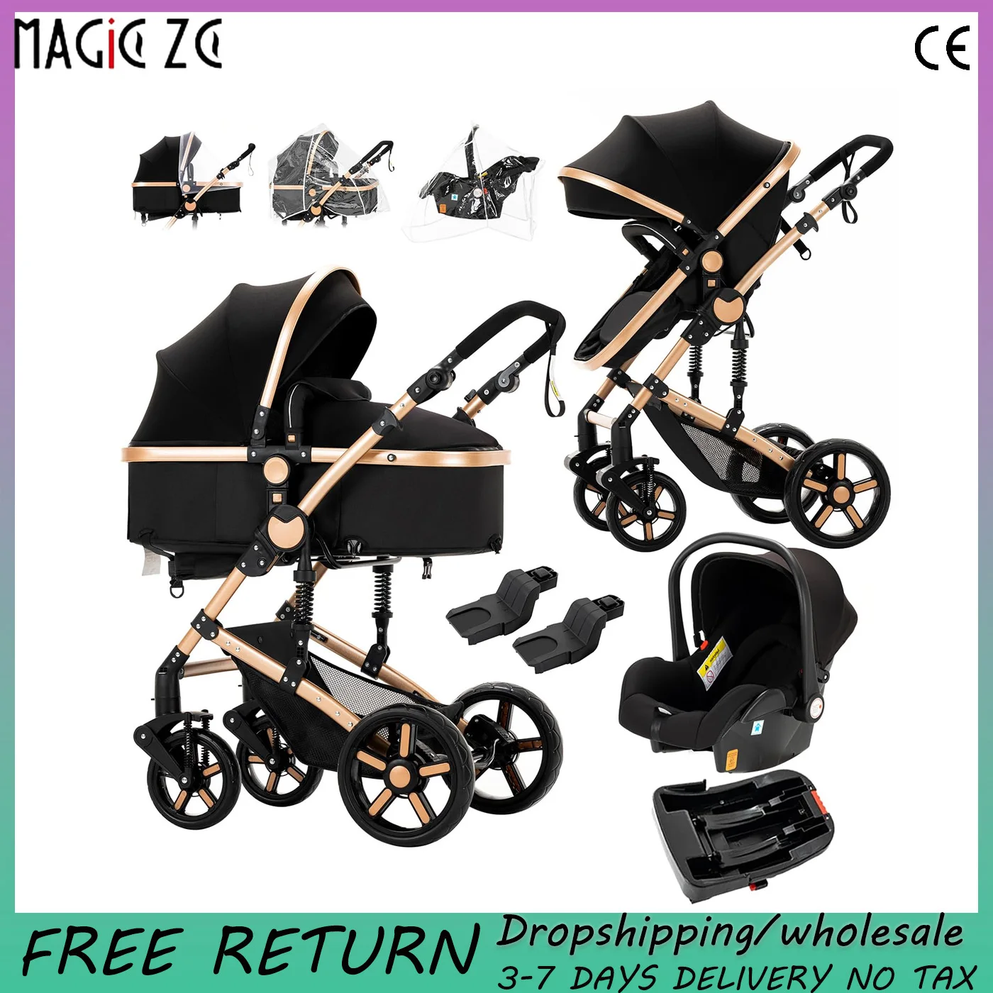 compact fold stroller  3 in 1 baby stroller free shipping baby pram Baby carriage stroller with car seat baby folding car