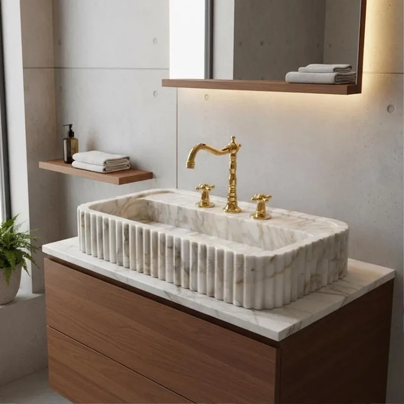 Modern Nordic Light Luxury High-End Natural Marble Wall Mount Polished Finish Eco-friendly Bathroom Villa Hotel Use Customizable