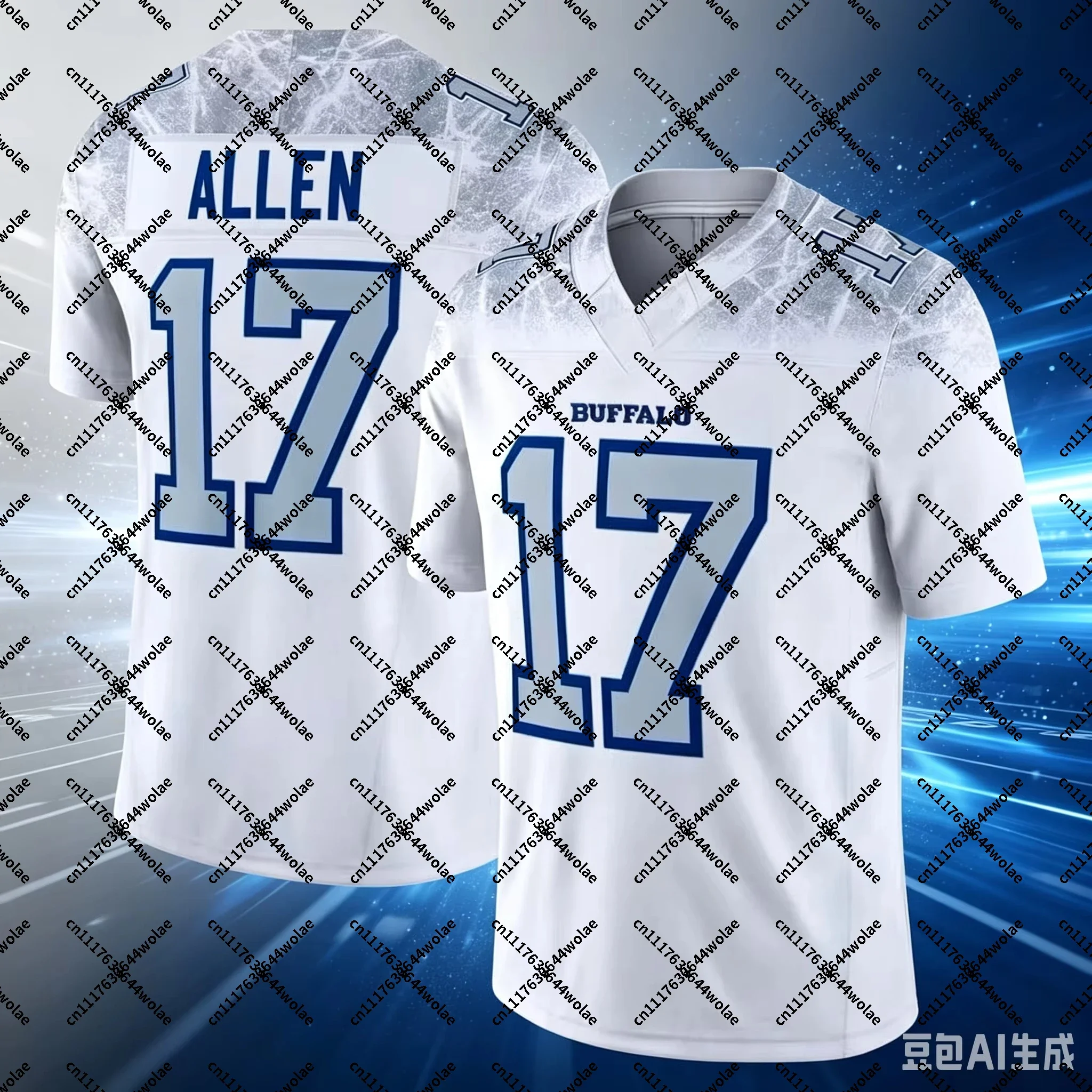 2026 Men Buffalo Bills #17 Josh Allen Jersey White V Neck Name Number Short Sleeve Sports Game Jersey for Fans Family Matching