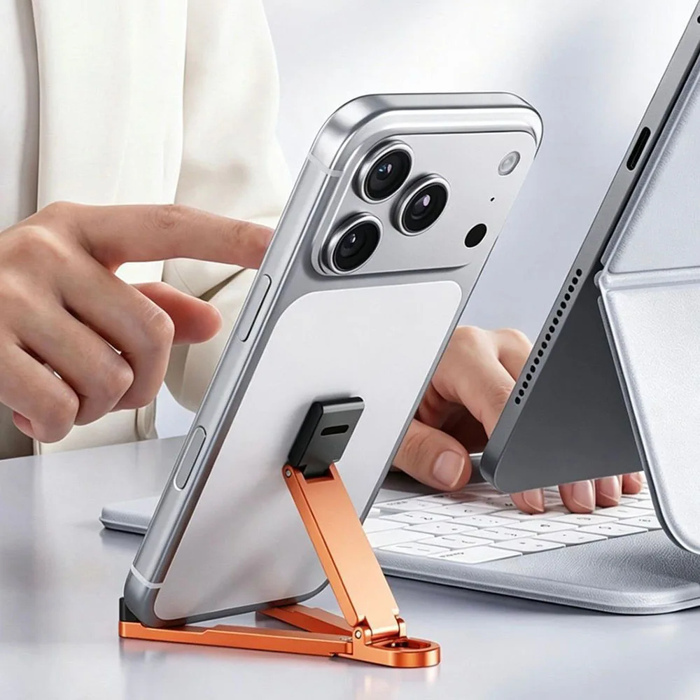 1Pc Mini Foldable Keychain Phone Stand Multi-Angle Adjustable Lightweight Hands-Free Cell Phone Holder for Travel Desk