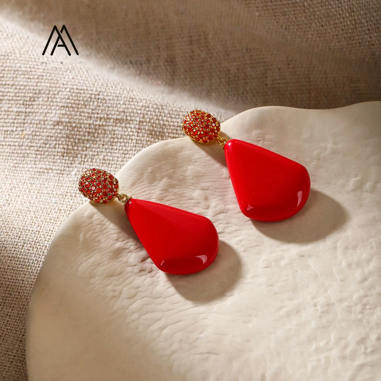 Red Turquoise Gemstone Earrings Women Drop Earrings Pave Setting Pierced Earrings Boho Style Fashion Jewelry Gift
