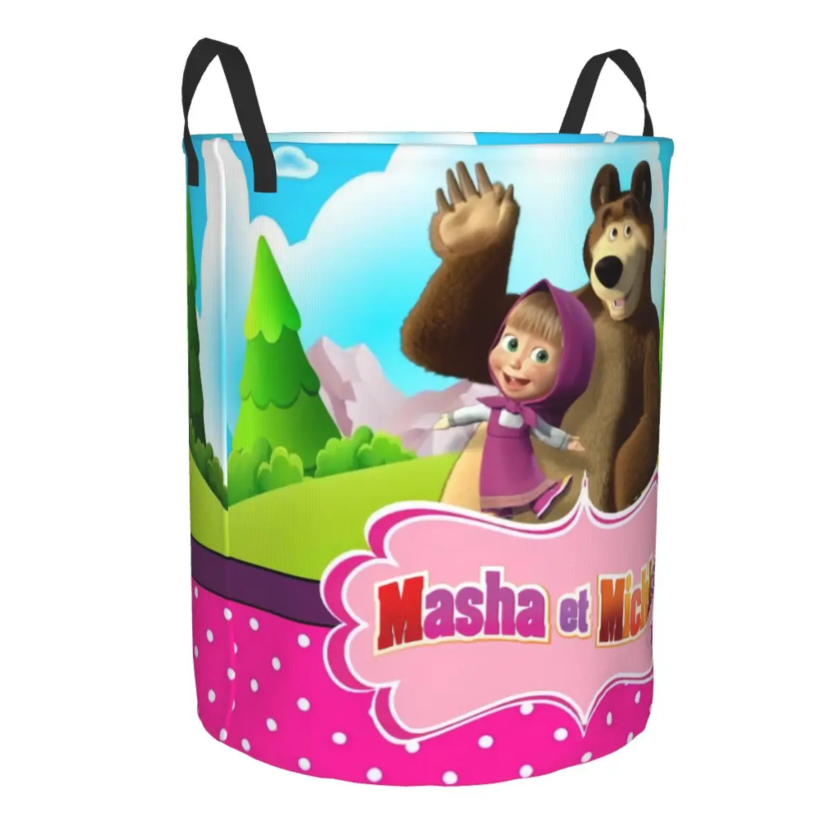 Custom Russia Cartoon M-Masha And The B-Bears Anime TV Laundry Basket Collapsible Toy Clothes Hamper Storage Bin for Nursery