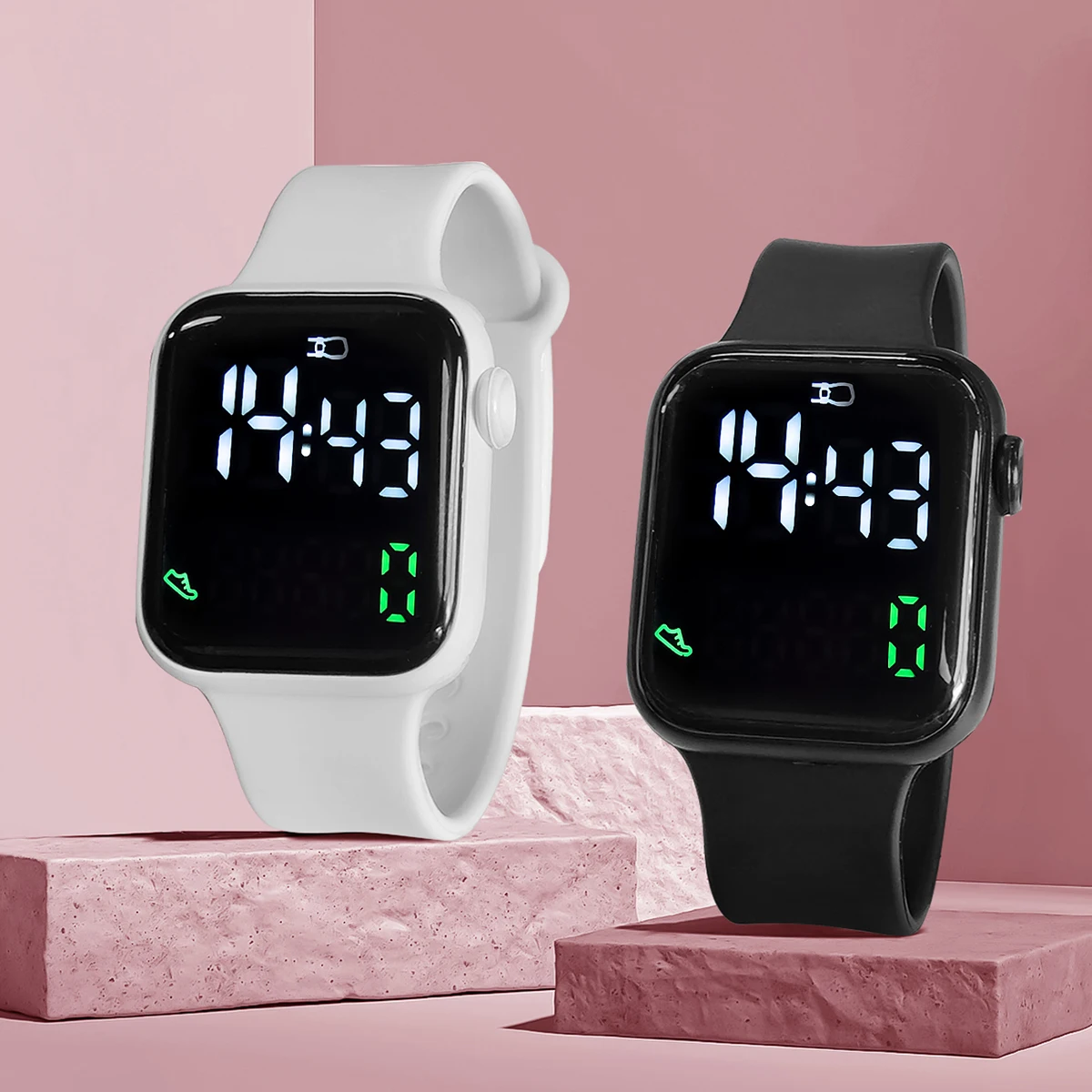 New 2PCS Student Minimalist Smart Watch for Boys and Girls with Elevated Display and Step Counting Sports Electronic Watch