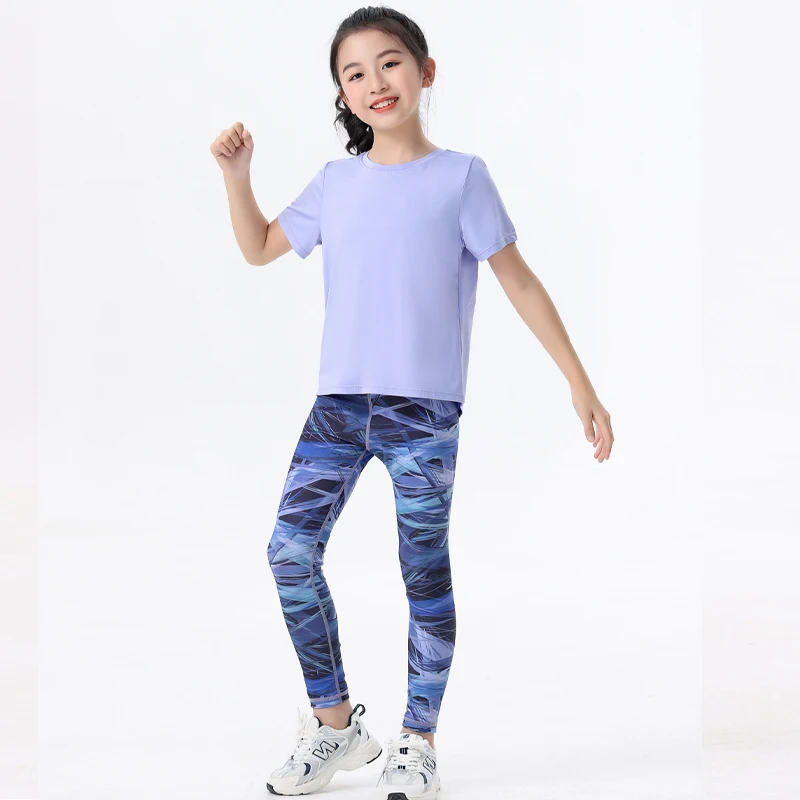 قطعتان من ملابس رياضية جديدة للأطفال ملابس يوجا للصالة الرياضية للفتيات سريعة الجفاف بقاعدة علوية سراويل قرش ضيقة صيفية #3