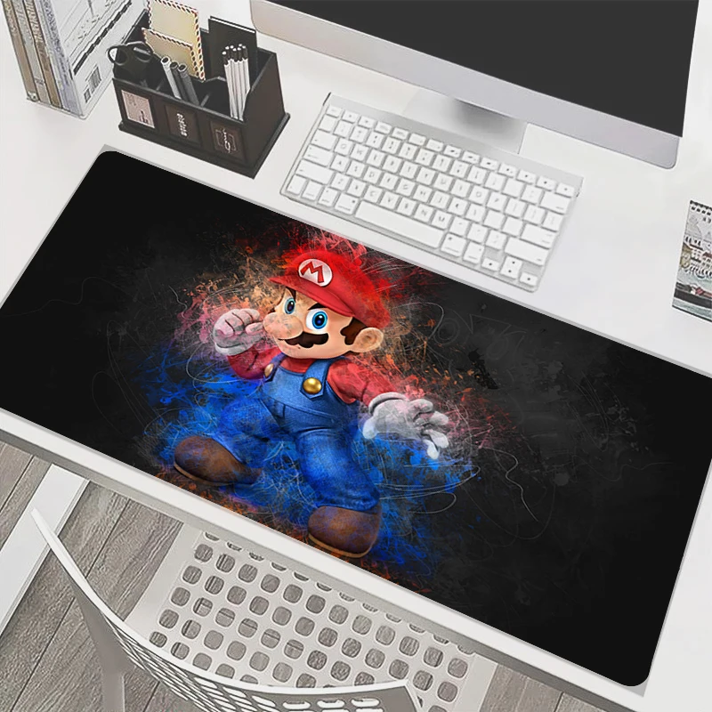 90x40cm Mouse Pad M-Mario Anime Gamer Tablet Varmilo Keyboard Pad Carpet Kawaii Laptop pc Gaming Accessories Edge White Mousepad