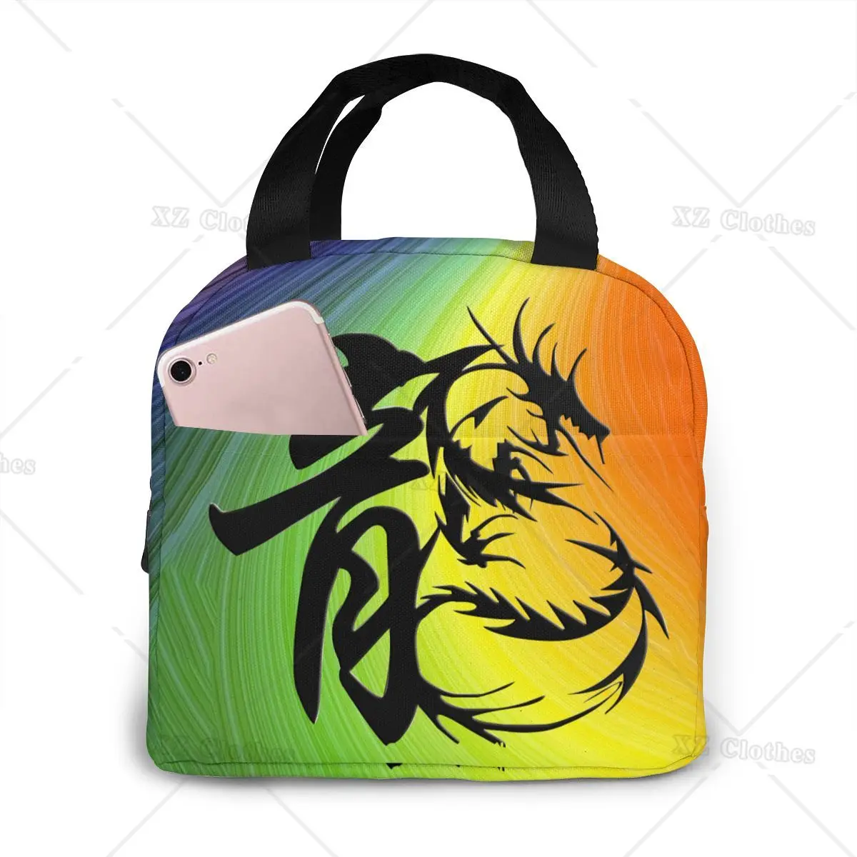 Chiński styl smoka wielokrotnego użytku przenośna torba na Lunch wodoodporna chłodząca torba termiczna pudełko na Lunch dla mężczyzn kobiet na piknik służbowy