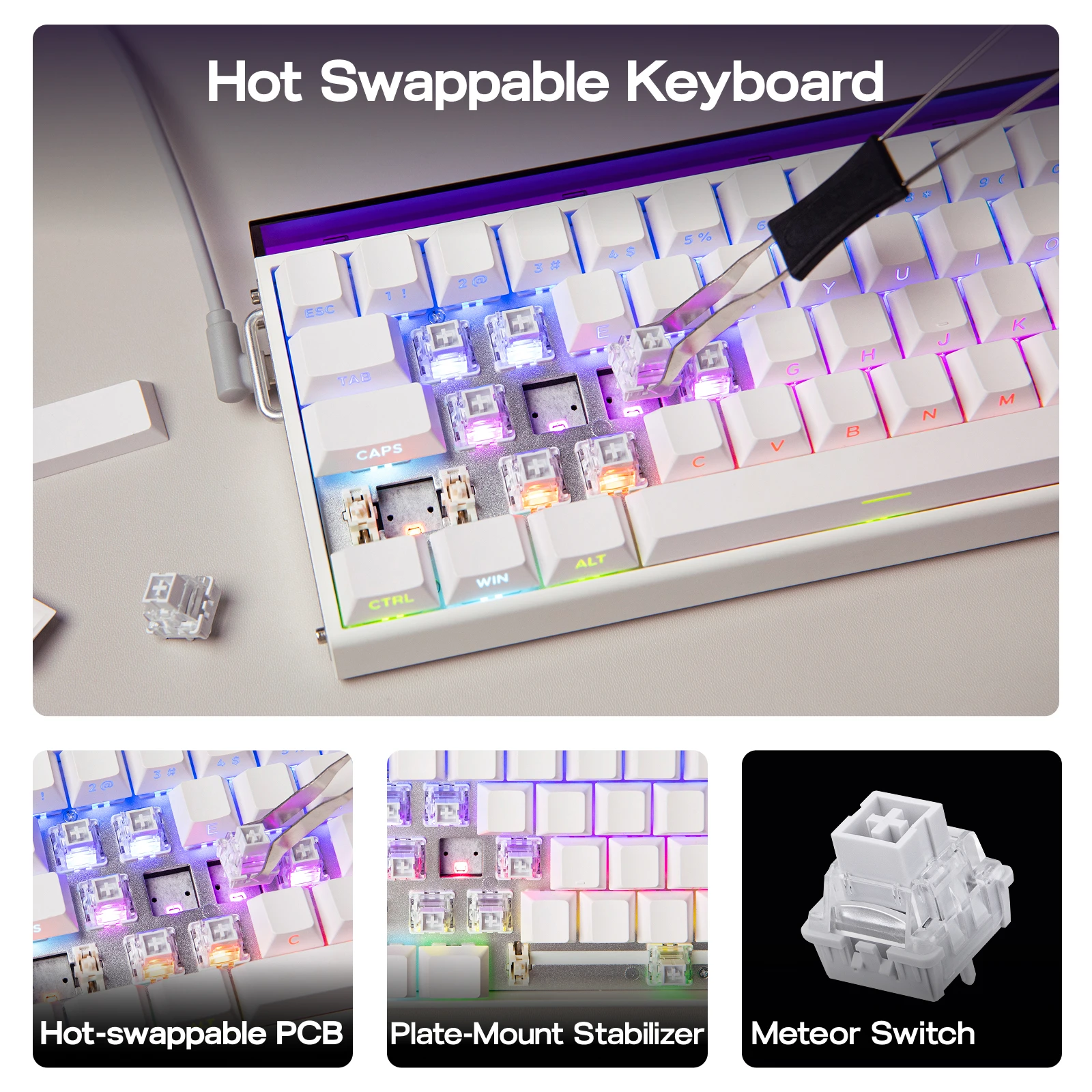 AULA Hero68 เขา 65% ANSI QWERTY เค้าโครงแบบมีสายแม่เหล็กคีย์บอร์ด Hot-Swap 8kHZ Rapid Hall Effect สวิทช์ RGB Backlight