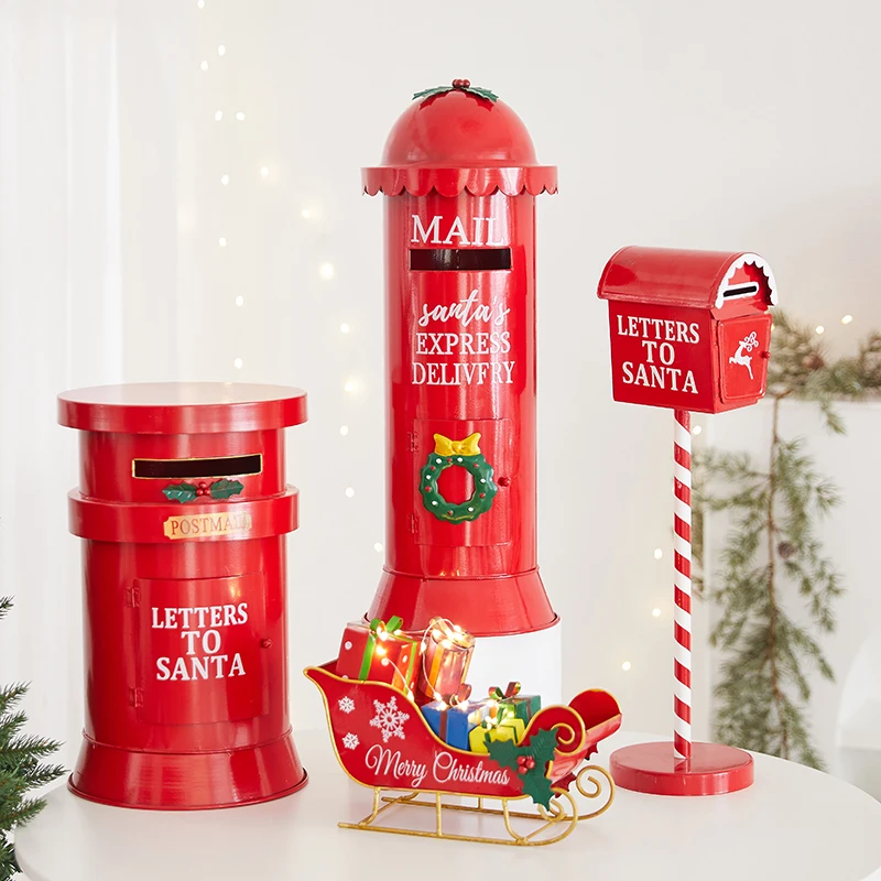 Christmas Decoration Wooden House Iron Mailbox Christmas Scene Arrangement Ornament