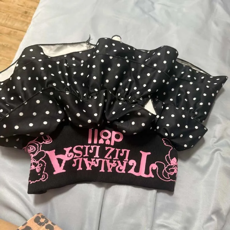 Japan Kawaii Pleated Skirts Sweet Dot Ruffles Cake Y2K Girl Lolita Mini Skirt Cute Cartoon Print High Waist A-Line Layered Skirt
