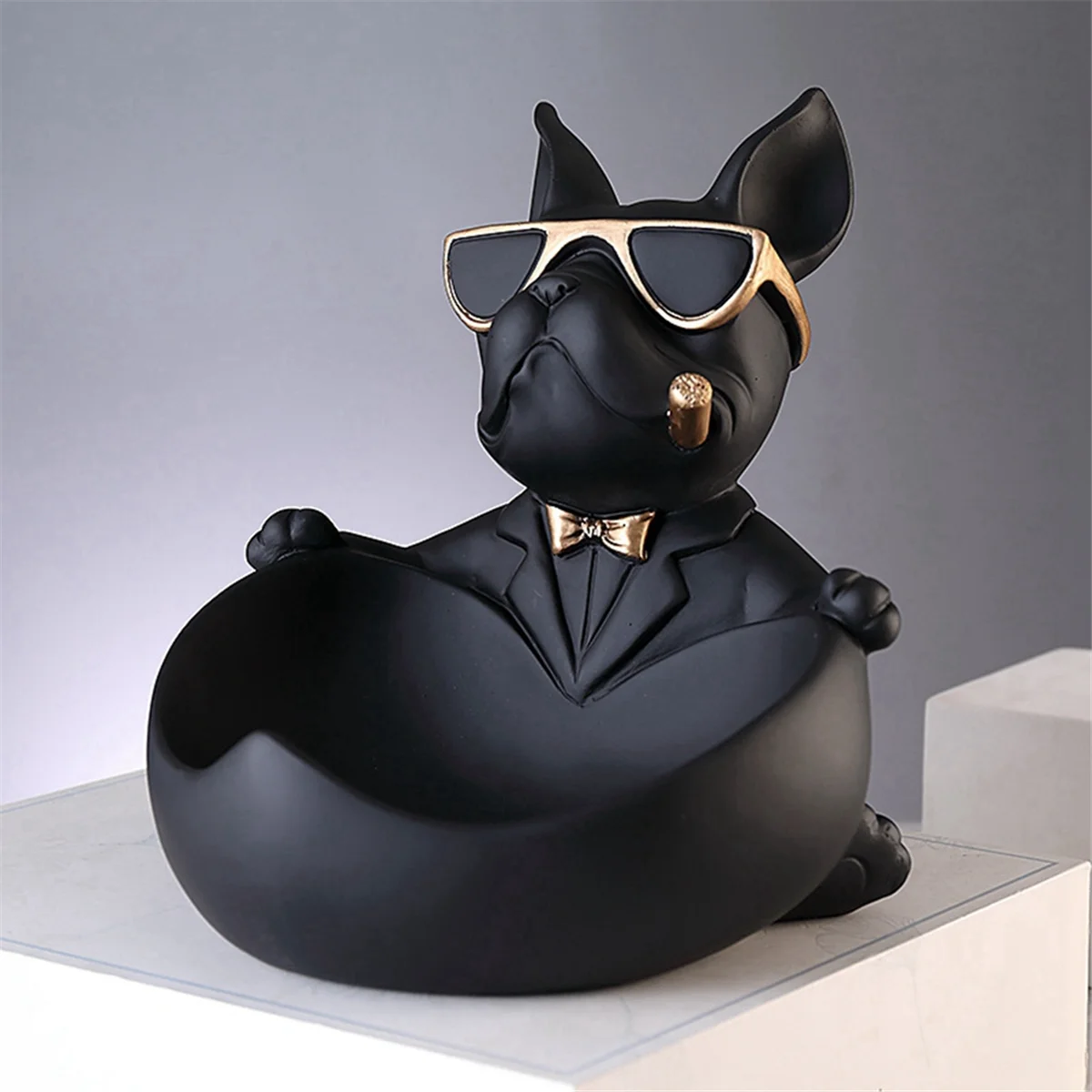 

ELBA_French Bulldog Sculpture with Tray - Resin Dog Statue Key Holder