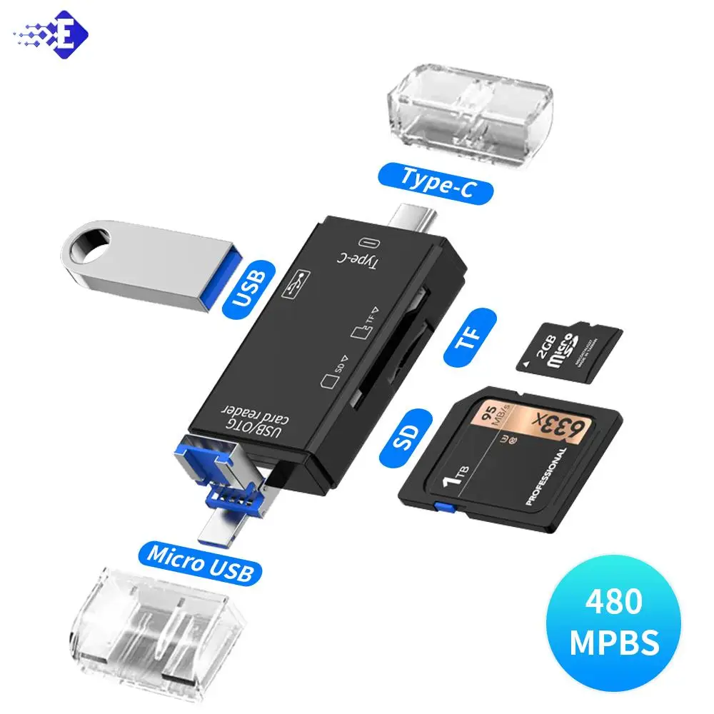 6 In 1 Otg Type C Card Reader Usb 2.0 TF Mirco SD Smart Memory Flash Drive Smart Memory Card Reader TF Camera Mini SD Cardreader