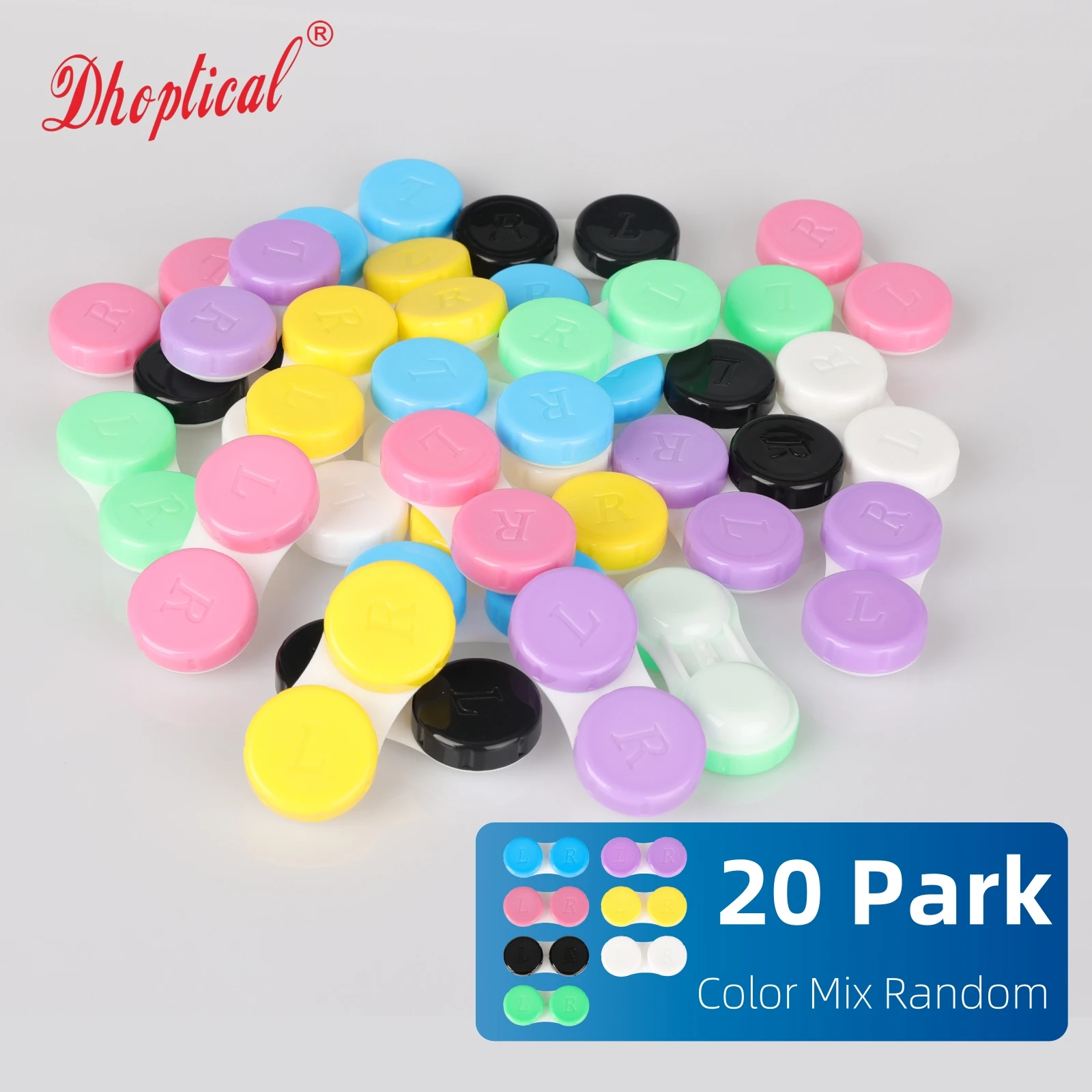 20Pcs Candy Color Contact Lens Case with RL Marking Portable Leakproof Storage Box for Daily Use