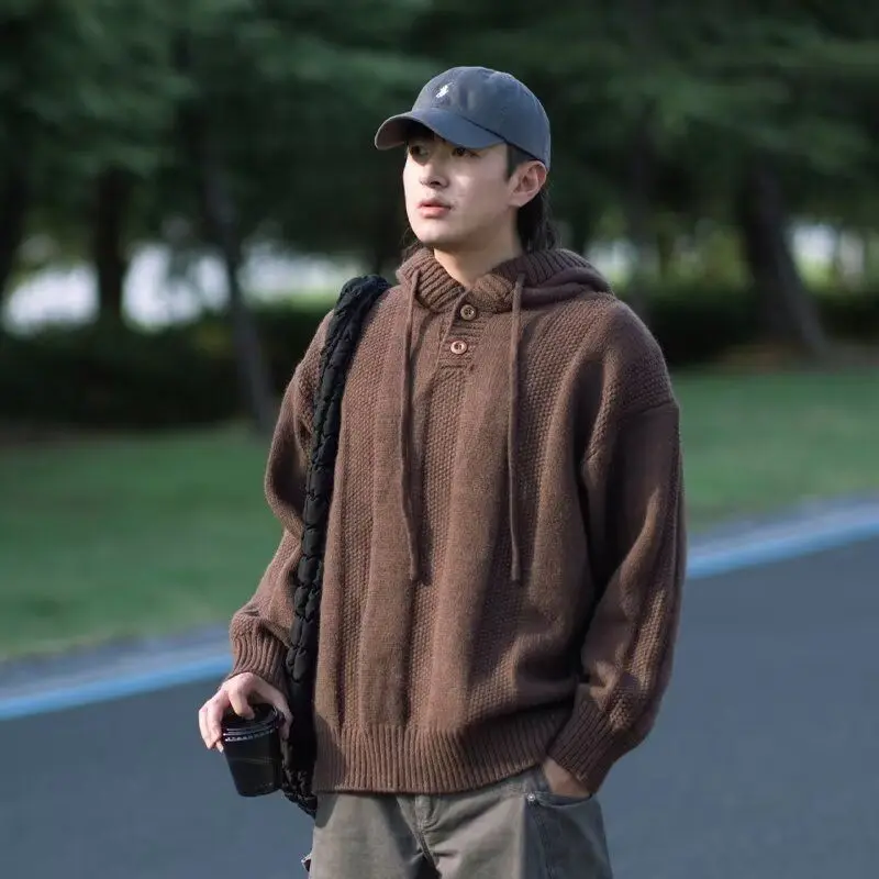 

Cleanfit Hooded Knitted Sweater Outerwear Color ex Faionable Autumn Winter Zipper Closure Long Sve Top