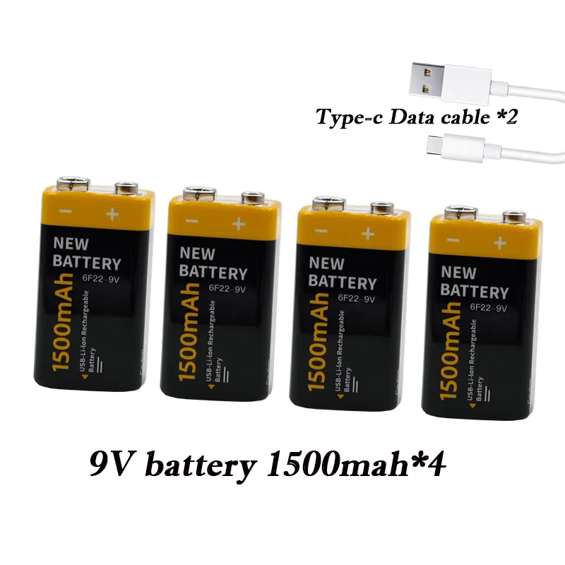 Recargable Li-ion 9V 6F22 1500mAh USB Batería Tipo - Puerto C Micrófono Multímetro Juguete Instrumento de Control Remoto Medidor