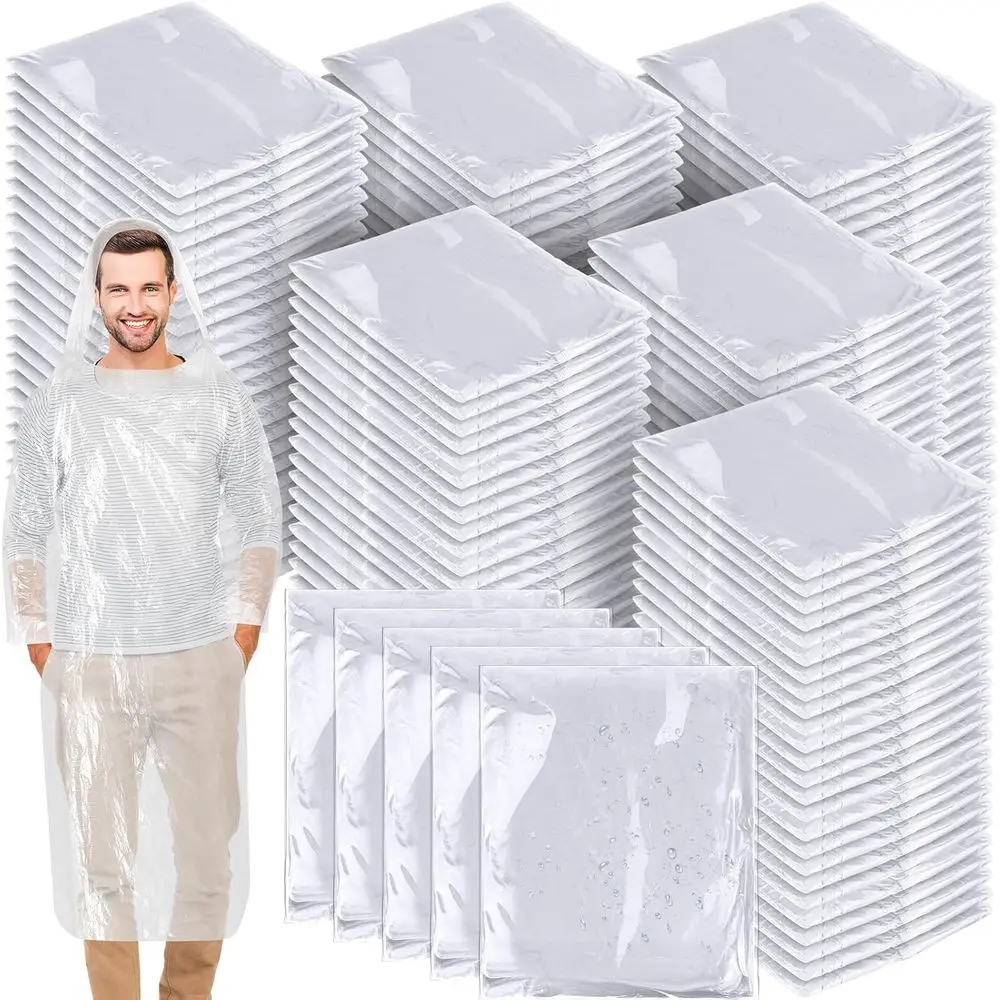 

150 Pack Adult Disposable Rain Ponchos with Hood, Plastic Raincoat Ponchos for Home or Outdoor Use