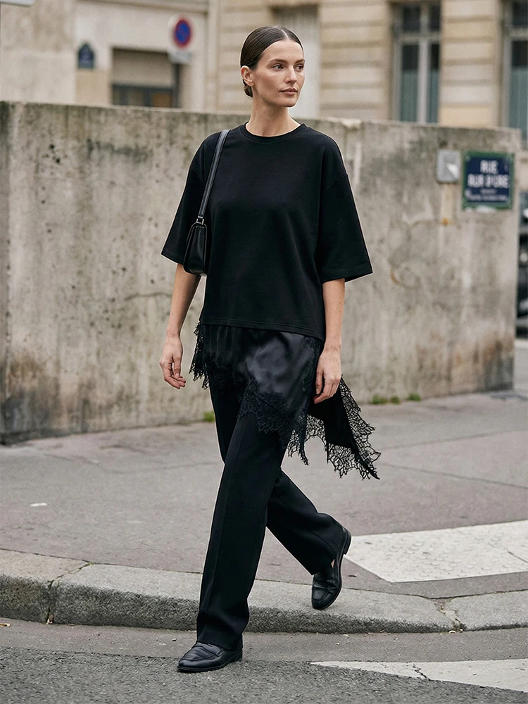 Willshela Women Fashion Solid Lace Patchwork Asymmetrical Shirt Vintage O-Neck Half Sleeves Female Chic Lady Blouse