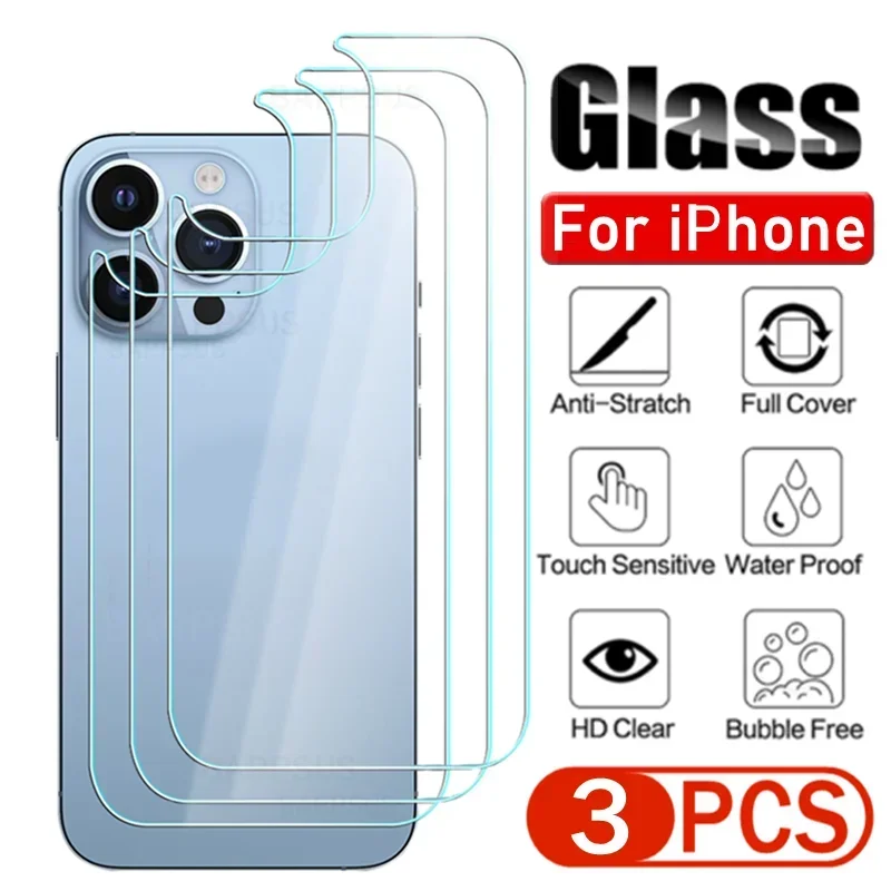 Tempered Back Glass For iPhone 15 14 Plus 13 12 Pro Max Mini Protective Screen Protector Glass Film For iPhone15 15PM 14 ProMax