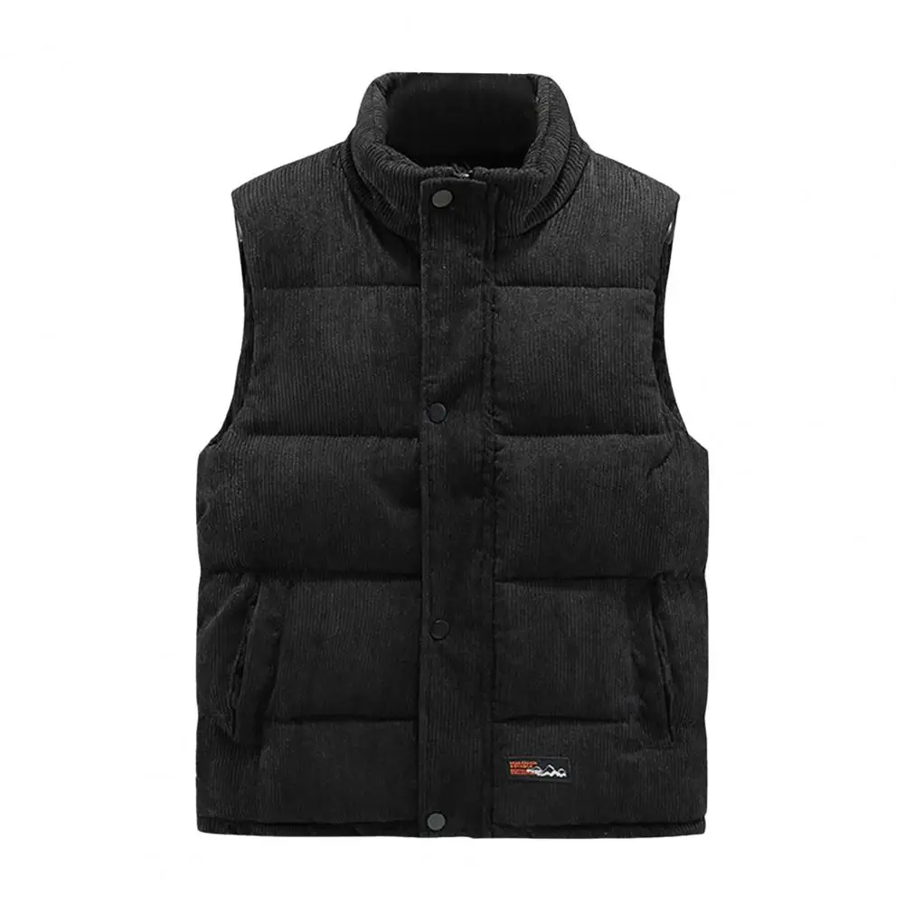 Men Vest Coat Stylish Men's Corduroy Vest Coat with Stand Collar Pockets Sleeveless Single Breasted Waistcoat in Solid for Men