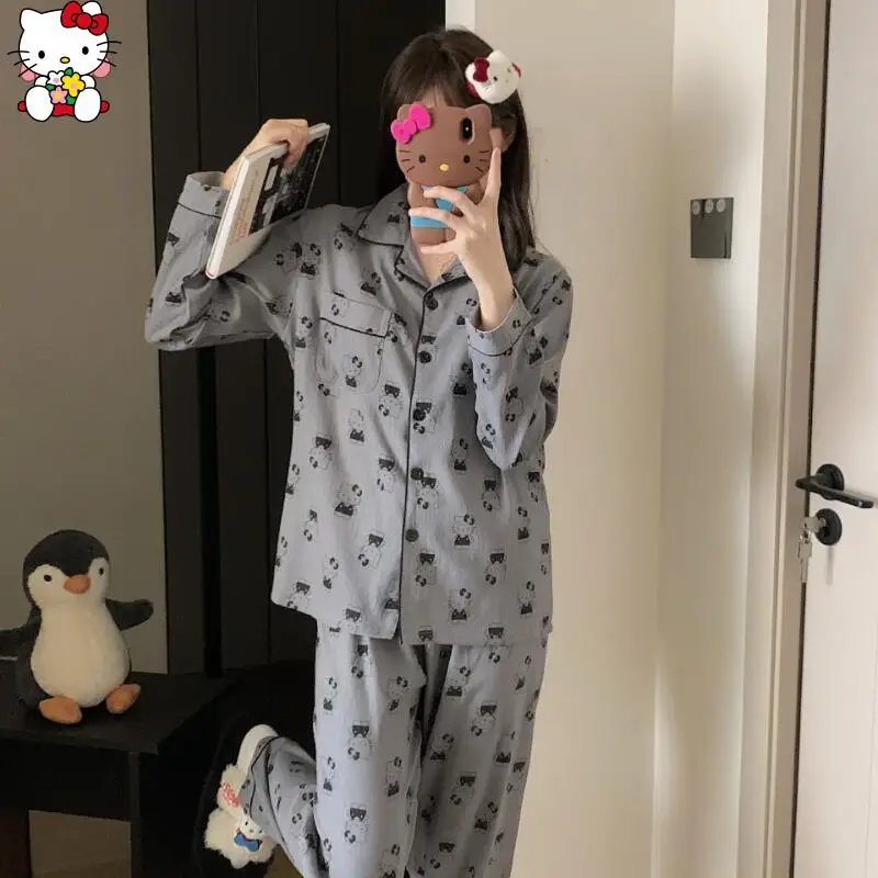 Hot Anime Hello Kitty Damen-Pyjama, neues Cartoon-Bild, Kawaii, süßer Stil, Komfort, verdickt, warm, Heimkleidung, Teenager zu Hause