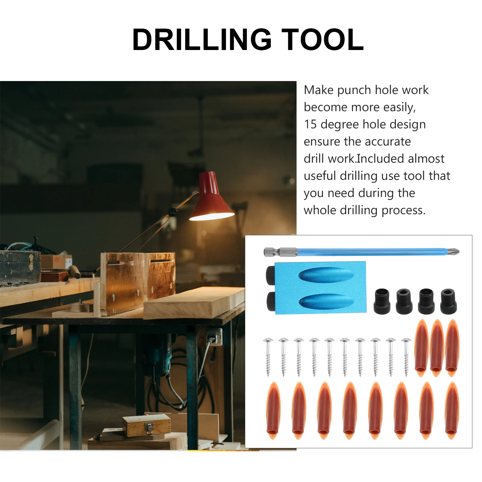 

28pcs Oblique Drill Set Locator Bits Locator Bits Hole Woodworking H Tools Inclined Puncher 15 Degree Angle