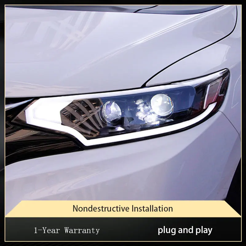 

Фара для Honda Fit GK5 2014-2020, обновленная передняя лампа DRL, дизайн Devil Eyes, светодиодные линзы проектора DRL, аксессуары