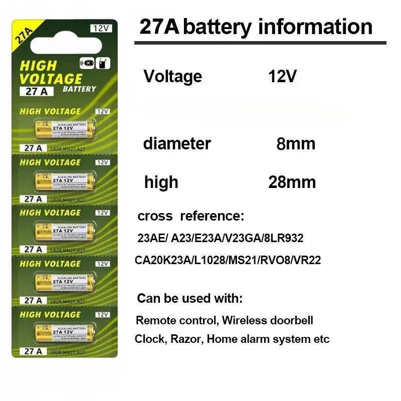 12 فولت A27 بطارية قلوية 27A G27A MN27 MS27 GP27A L828 V27GA Alk27A A27BP K27A VR27 R27A للتحكم عن بعد #3