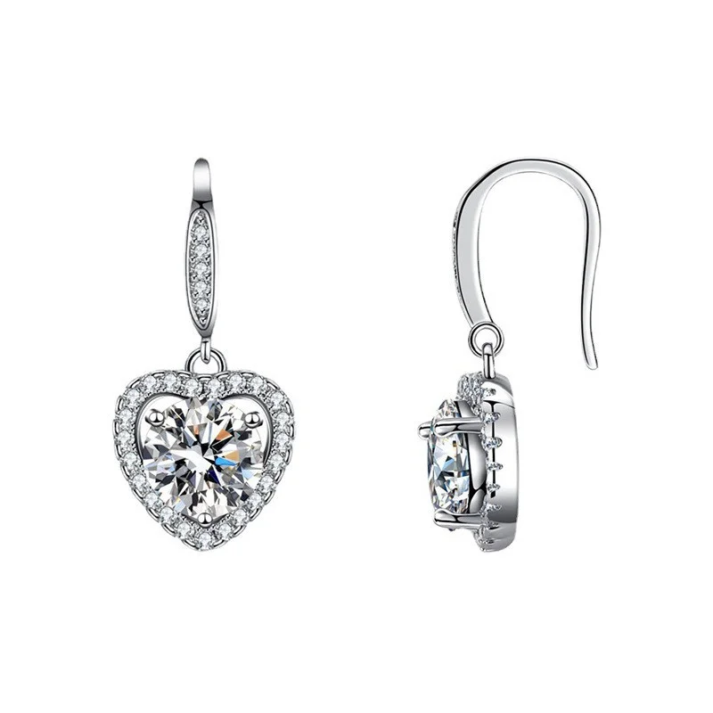 

ZFSILVER модные серьги из серебра 925 пробы с муассанитом 1 карат, классический дизайн, висячие серьги в форме сердца для подвесок, женские аксессуары, ювелирные изделия, подарок SET003