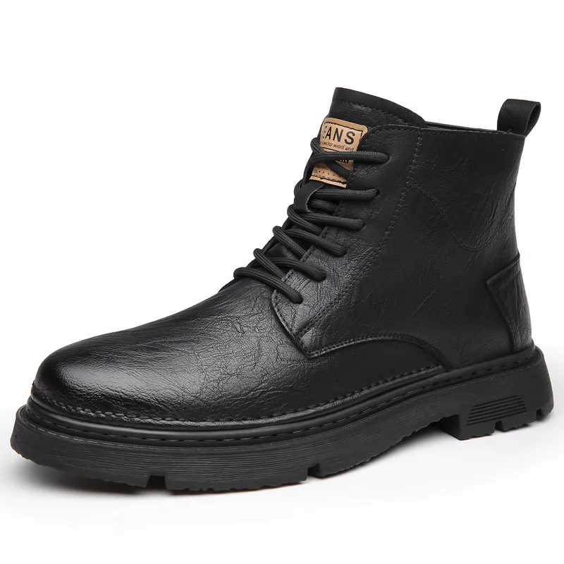 Nuevas botas al aire libre, zapatos de otoño e invierno para hombre, botas de trabajo Retro, zapatos cálidos de terciopelo de algodón de alta calidad, botas de cuero genuino para hombre