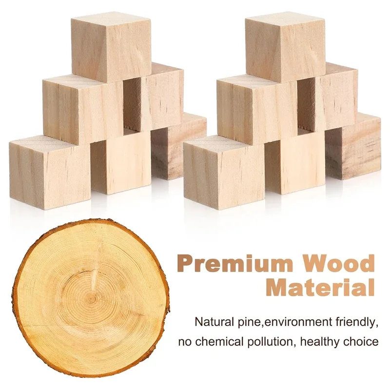 100pcs 2cm Wooden Cubes, Unfinished Natural Wooden Block Blank Cube for DIY Project Craft Making Painting Baby Showers