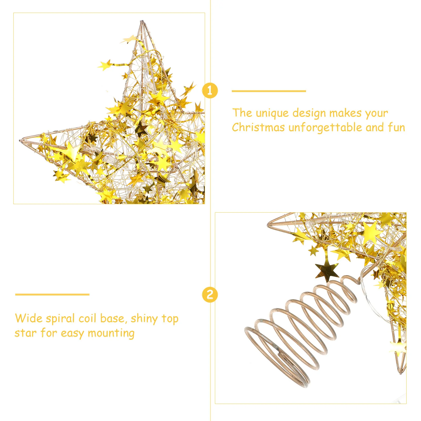شجرة عيد الميلاد على شكل نجمة مع أضواء لتزيين الحفلات وديكورات ذهبية مرفقة على شكل شجرة #1