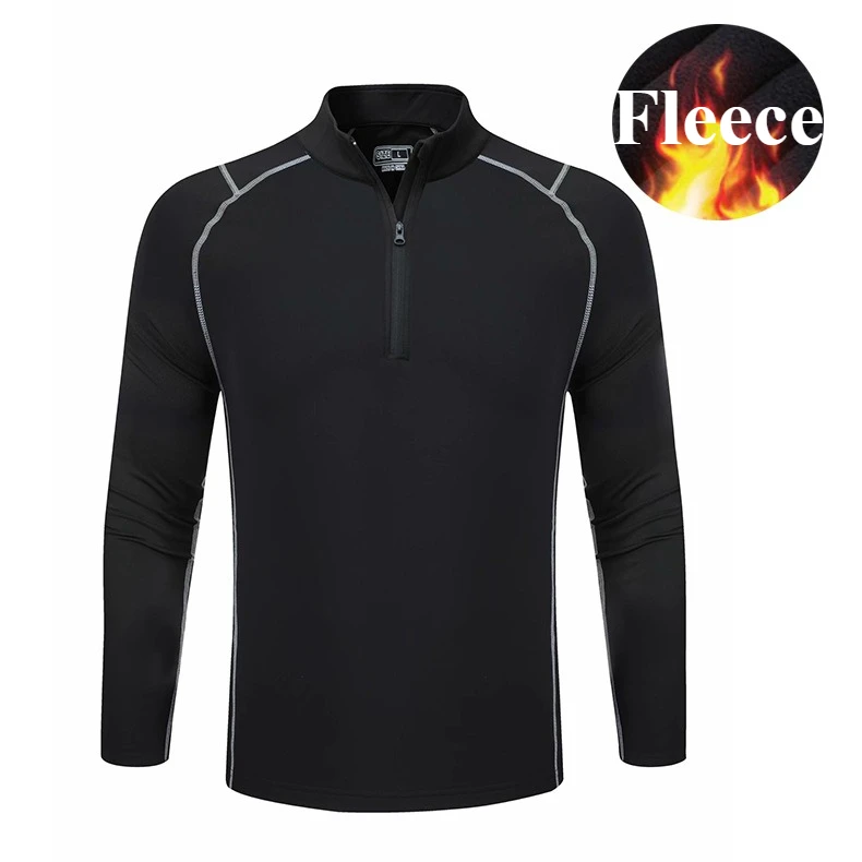 Winter Half Zipper Training Clothes Men's Velvet Warm Quick Drying Clothes Long Sleeve Running T-Shirts Top Outdoor Sports