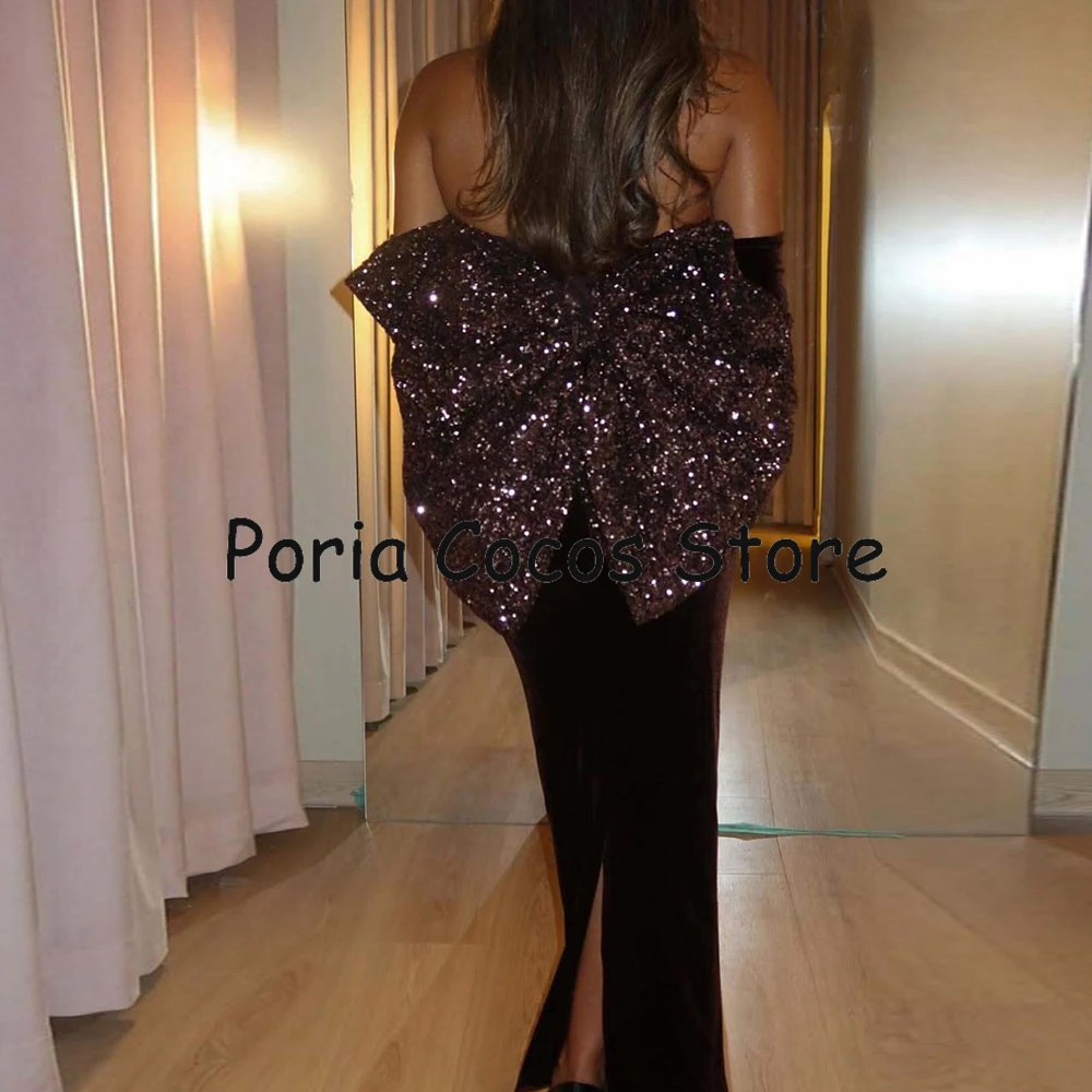 فستان سعودي مخصص حورية البحر بدون حمالات طول الأرض فساتين سهرة بدون أكمام فستان رسمي للحفلات مع فيونكة ترتر