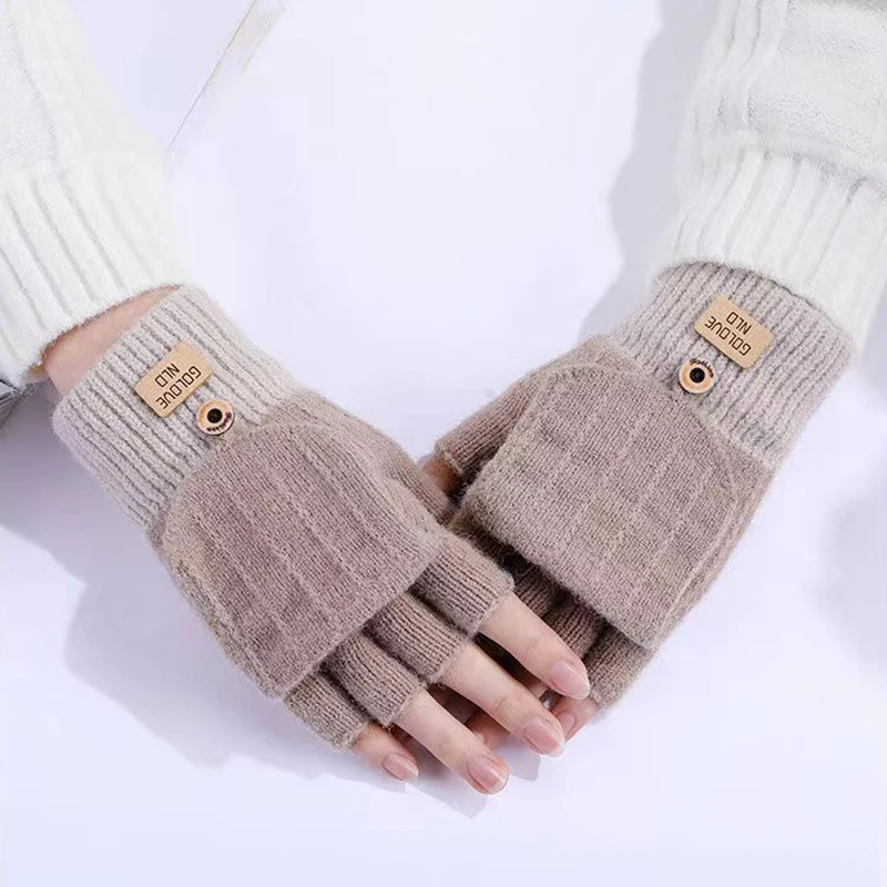 Guantes sin dedos tejidos para invierno, guantes gruesos y cálidos para pantalla táctil para hombres y mujeres, guantes cálidos de medio dedo para estudiantes