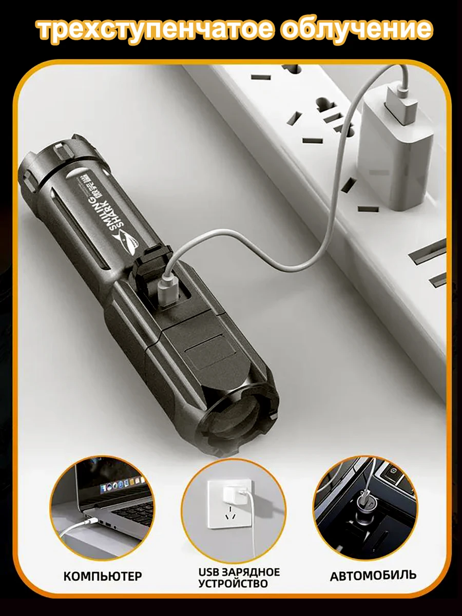 مصباح يدوي LED محمول من APLOS مع تكبير، مصباح يدوي قابل لإعادة الشحن عالي السطوع #2