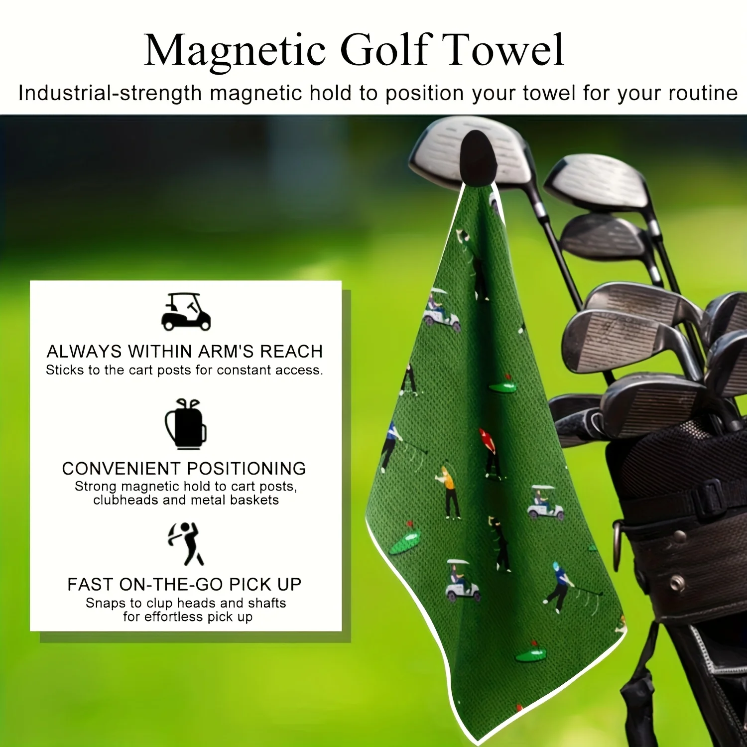 1 قطعة منشفة جولف مغناطيسية لحقائب الجولف للرجال والنساء لمحبي الجولف ، هدية التقاعد ، منشفة جولف بنمط تصميم الوافل من الألياف الدقيقة f
