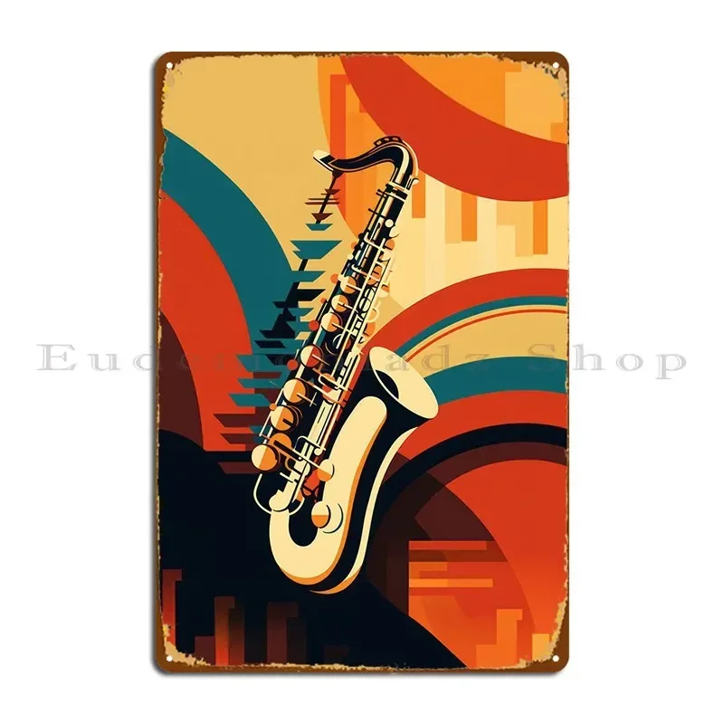 Retro Art Deco Saxophon Metallschild Rostiger Druck Wanddekoration Höhlen-Club Blechschild Poster