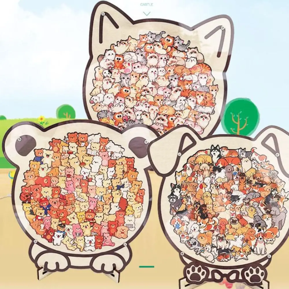 Brain Burning Cat Wooden Puzzle Dog Little Bear Cat-shaped Jigsaw DIY Assembly Animal Puzzle Unique Irregular Puzzle For Adults