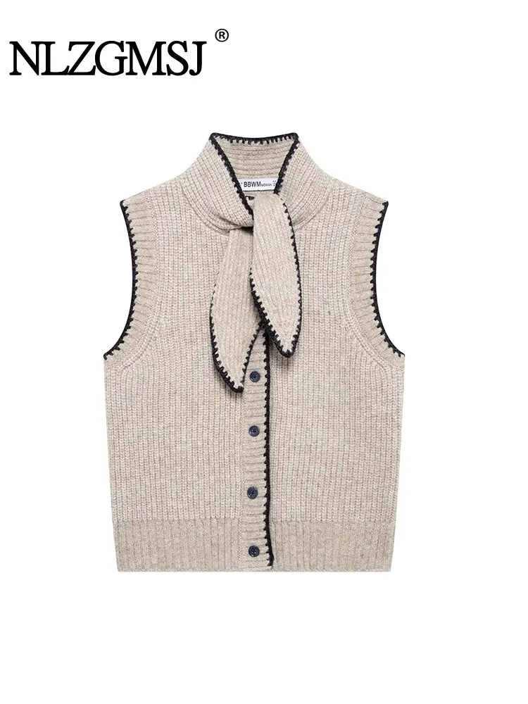 

2024 Autumn Women Knitted Vest Bow Sweaters Vests for Women Sleeveless Casual Female Single Breasted Waistcoat Top