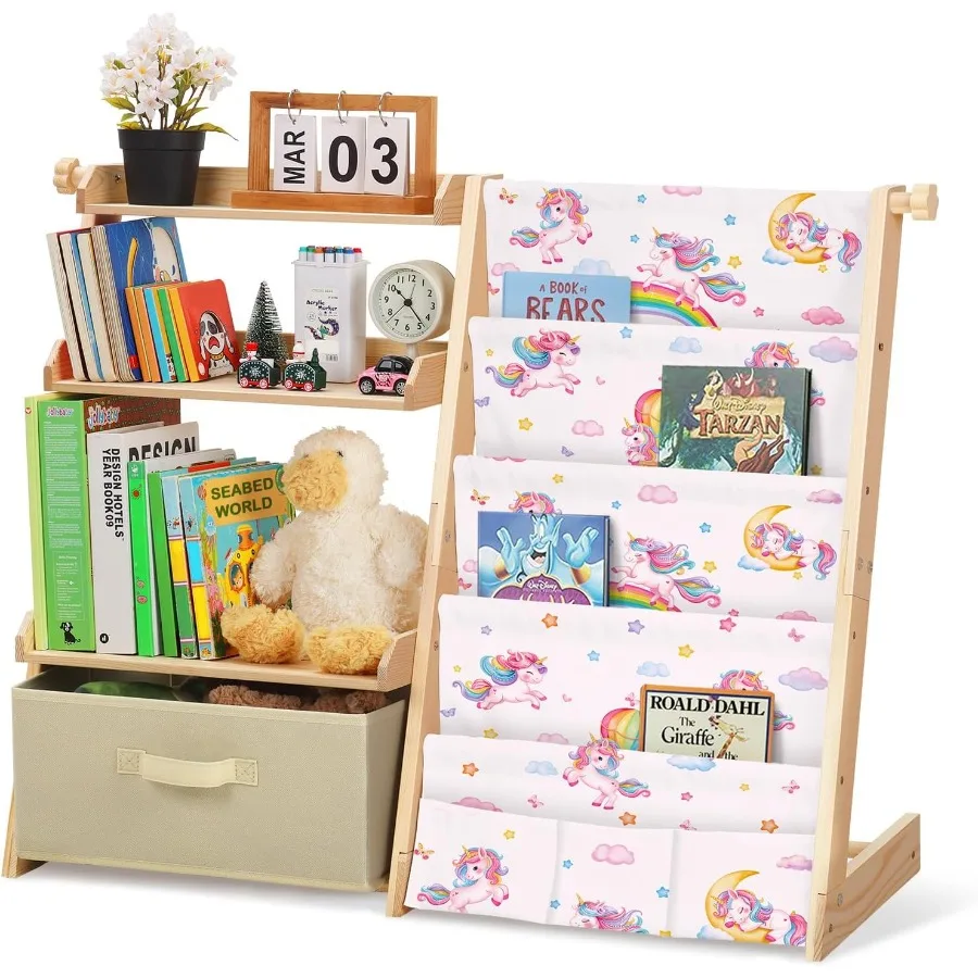

Bookshelf and Toy Storage Organizer Wooden 2 in 1 Toddler Bookcase-4 Tier Book Shelf with Toy Box for RoomNursery Playroom