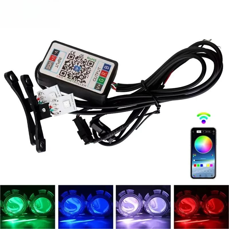 

10PCS Car LED Colorful 360 Devil's Eye 12V RGB 2.8-inch Bi Xenon Projector Car Motorcycle APP Bluetooth