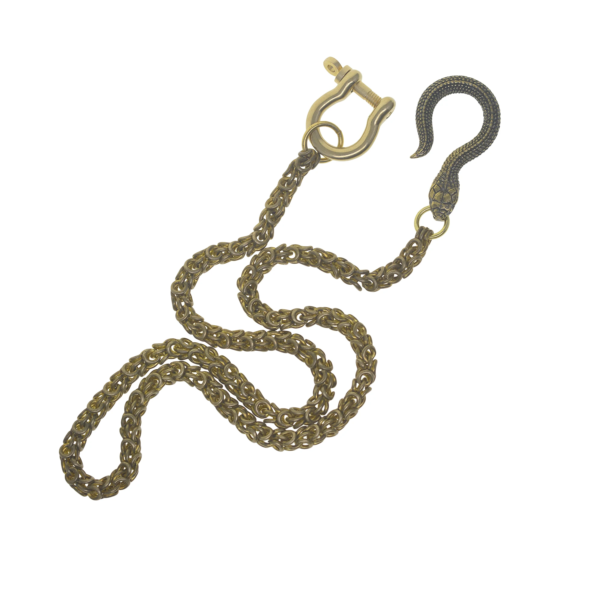 spooky brass wallet jean trousers byzantine snake chain D screw shackle connector Cobra snake head hook clasp choker