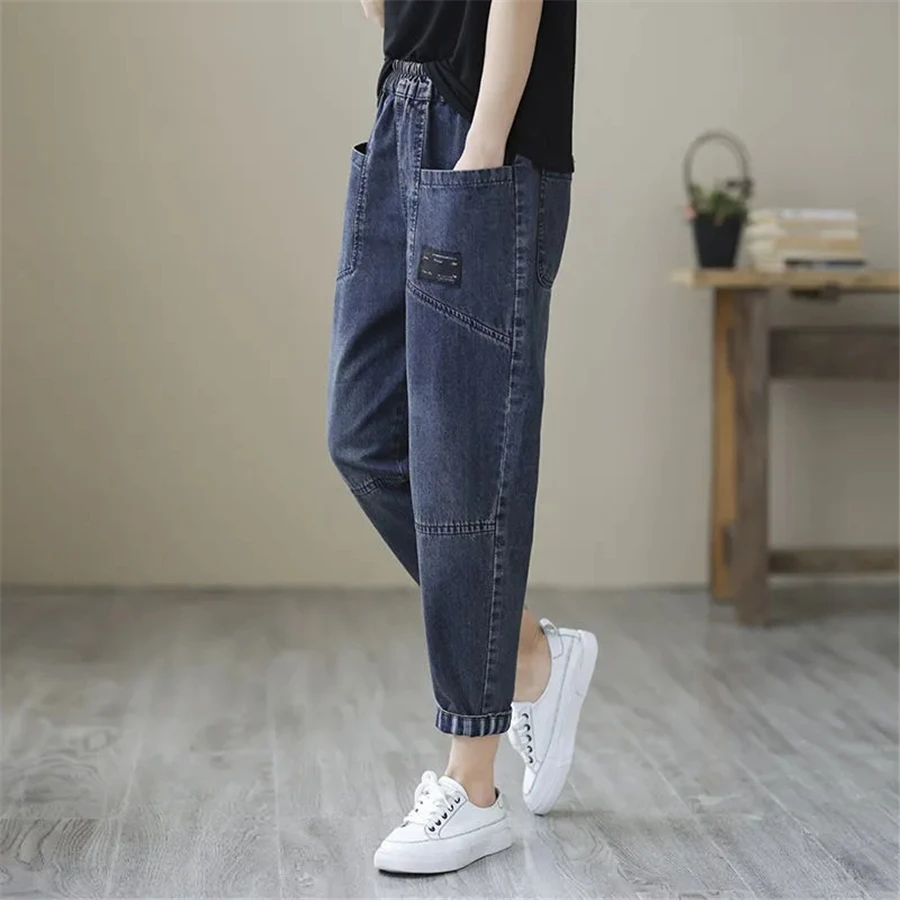 Vintage Cuffs High Waist Baggy Jeans Women Jogger Pants Casual Wide Leg Denim Trousers Stretch Capris Vaqueros Korean Pantalones