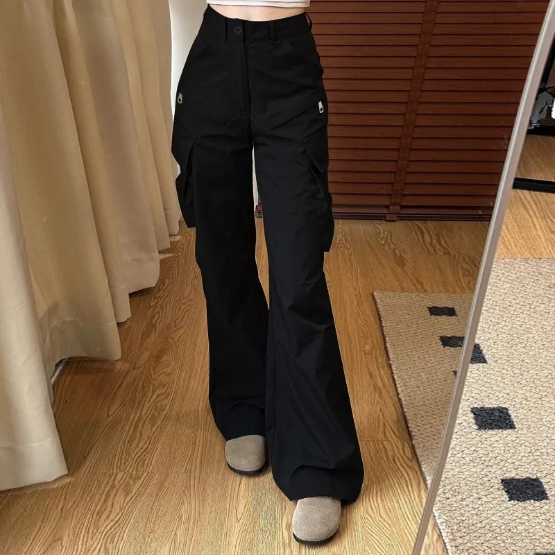 Cargo Pants Women Multi-pockets Vintage Chic Korean Fashion High Waist Trousers Spring Streetwear Daily Casual All-match Trendy