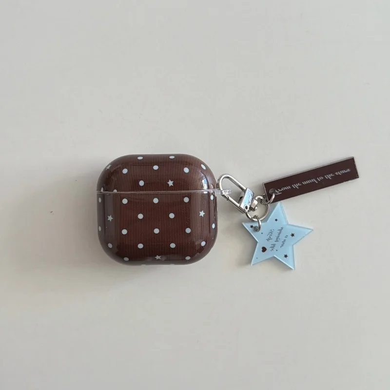Funda para auriculares con patrón de estrella de lunares azul-marrón para la serie Airpods, 1, 2, 3, 4,Pro, Pro2, Pro3, anticaída
