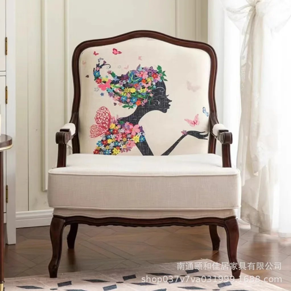 

PYH Country Single Fabric Sofa, Solid Kapok Linen Armrest, Living Room Bedroom Sofa Chair Wholesale