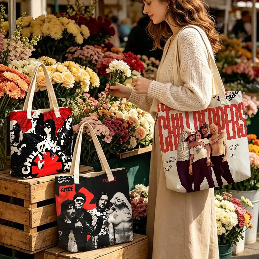 Rock Band Red Hot Chili Peppers Storage Bags Fashion Cotton Polyester Tote Bag Eco Friendly Reusable Large Capacity Shopping Bag