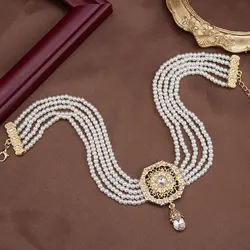 Sunspicems Chic Morocco Jewelry Bead Chain Choker Necklace For Women Gold Color Square Mesh Pendnat Arabic Bridal Wedding Bijoux