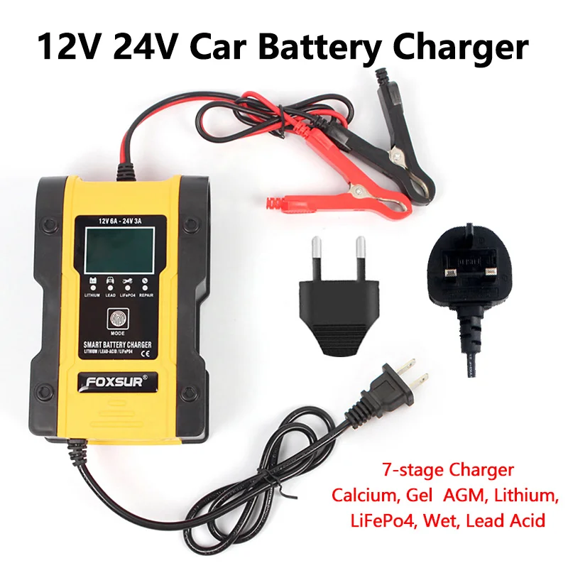 

12V 24V Car Battery Charger Pulse Repairing 7-stage Charger Lithium Battery Charger & Maintainer LiFePO4 LiPo Battery Charger