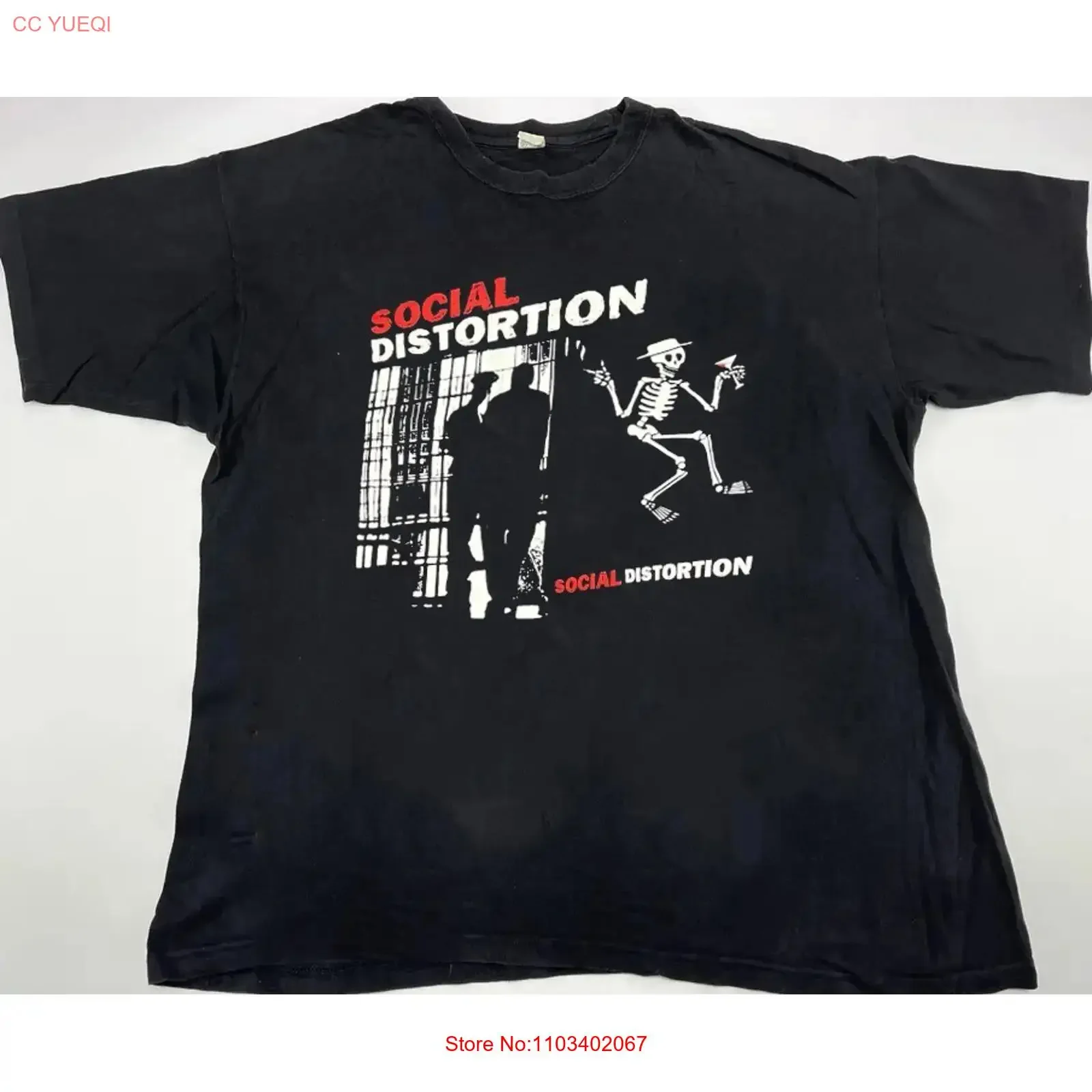 Camiseta Social Distortion Parking Lot Vintage Preta QT2937 Lavada Respirável Streetwear Fashion Ligeiramente Unissex Macia